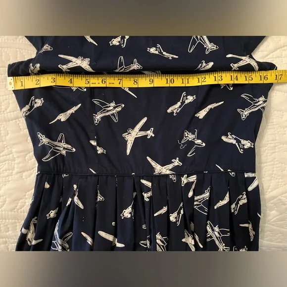 Vintage Modcloth Emily and Fin Airplane/Jet/Planes/Air Force Navy Cotton Dress - Picture 6 of 11